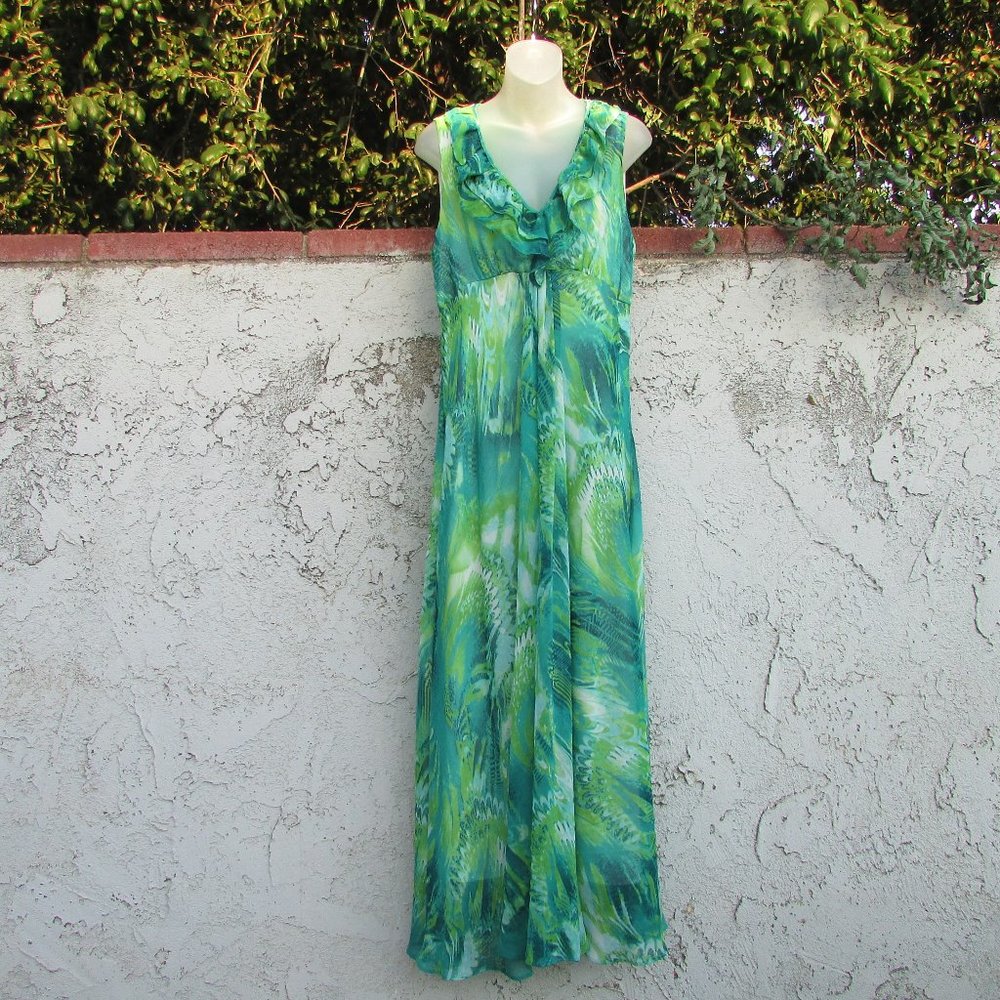 Wallis green watercolor poly maxi dress 16